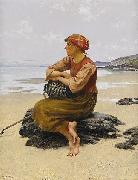 August Hagborg Sittande ostronplockerska pa stranden oil painting artist